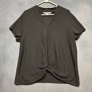 Willow Drive Black Ribbed Twist Front Top XL Soft Stretch Casual Basic Office